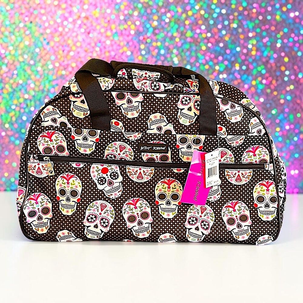 Betsey Johnson Designer Carry On Rolling Duffel Bag In Skull Party NWT MSRP $160